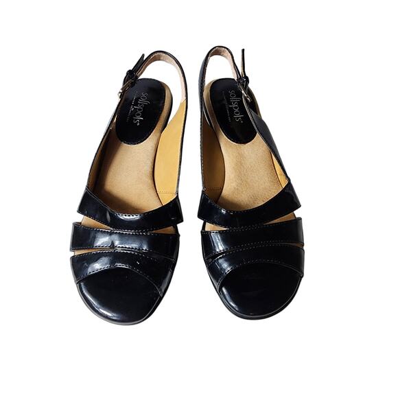 SOFTSPOTS Black Adjustable Slingback Buckle Heeled Sandals Comfort SZ 7W - Picture 1 of 8